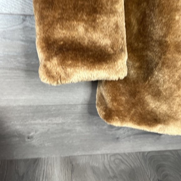 Wild Fable Fuzzy Coat Womans M Carmel Cognac Double Breasted Seam Pockets Lined - Picture 3 of 12